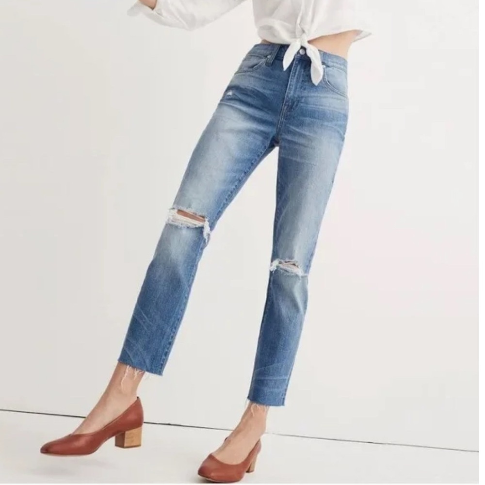 MADEWELL Crop Boyfriend Slim Distressed Jeans Sz 25